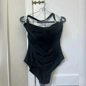 Boden Black Ruched Halter One Piece Bathing Suit